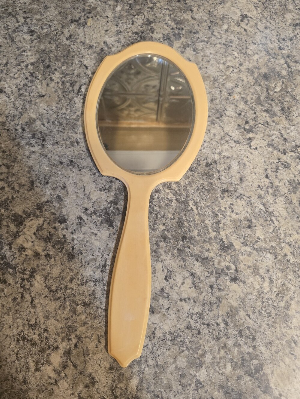 Collectible VTG Bakelite/Celluloid Vanity Handheld Butterscotch Art Deco Mirror